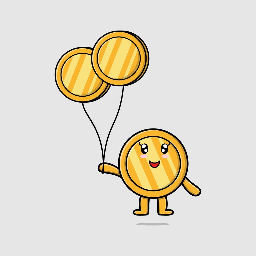 cartoon gouden munt drijvend met gouden muntballon vector