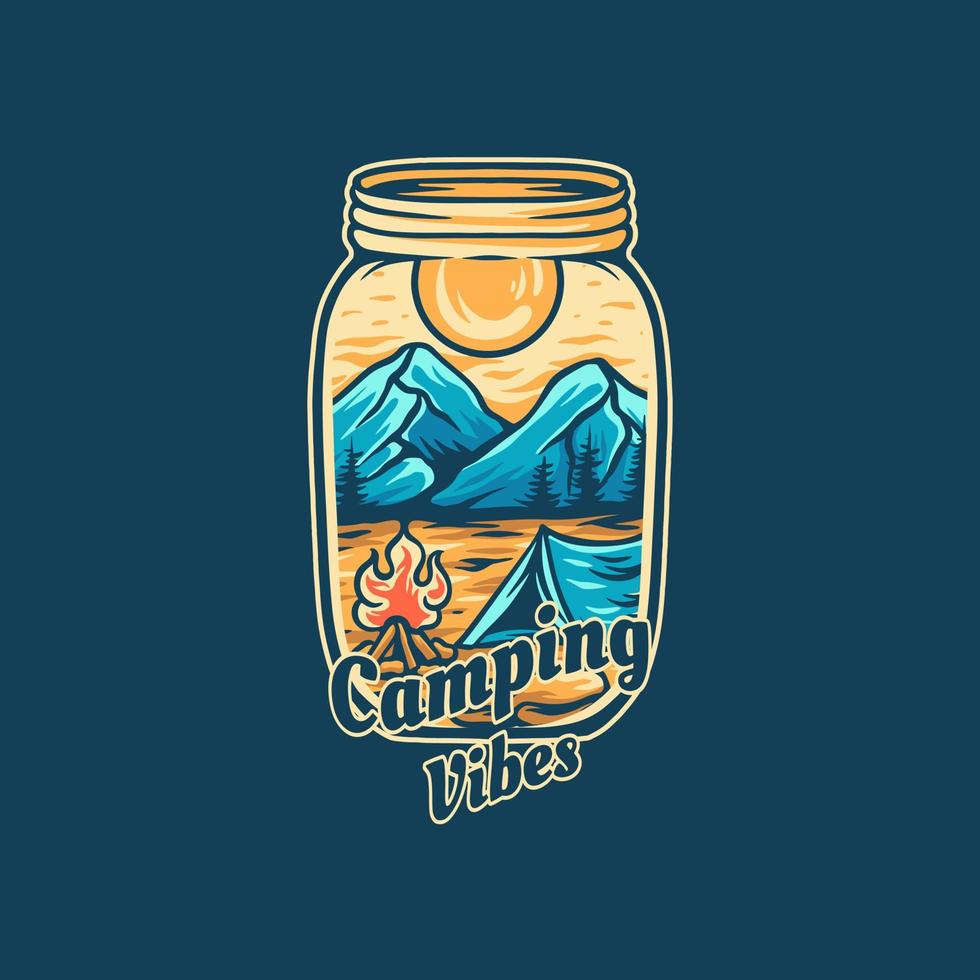 camping vibes in pot illustratie vector