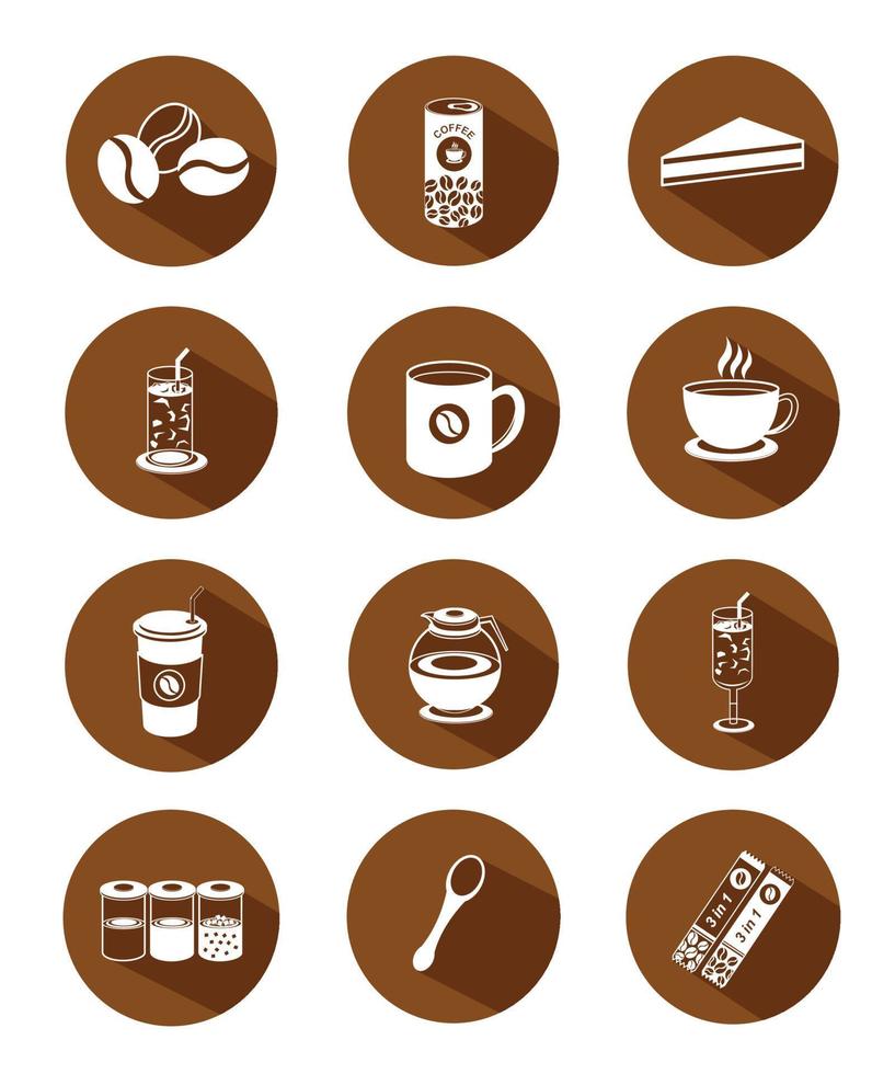 moderne platte iconen set van koffie met bruine achtergrond vector