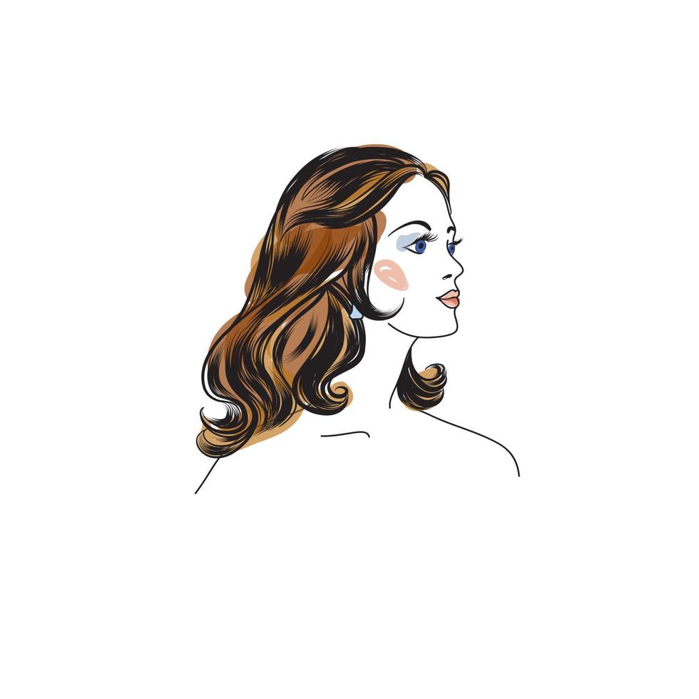 vrouwelijk portret. dameprofiel met mooi lang haar. jonge vrouw gezicht. schoonheidssalon illustratie. goed voor avatar vector