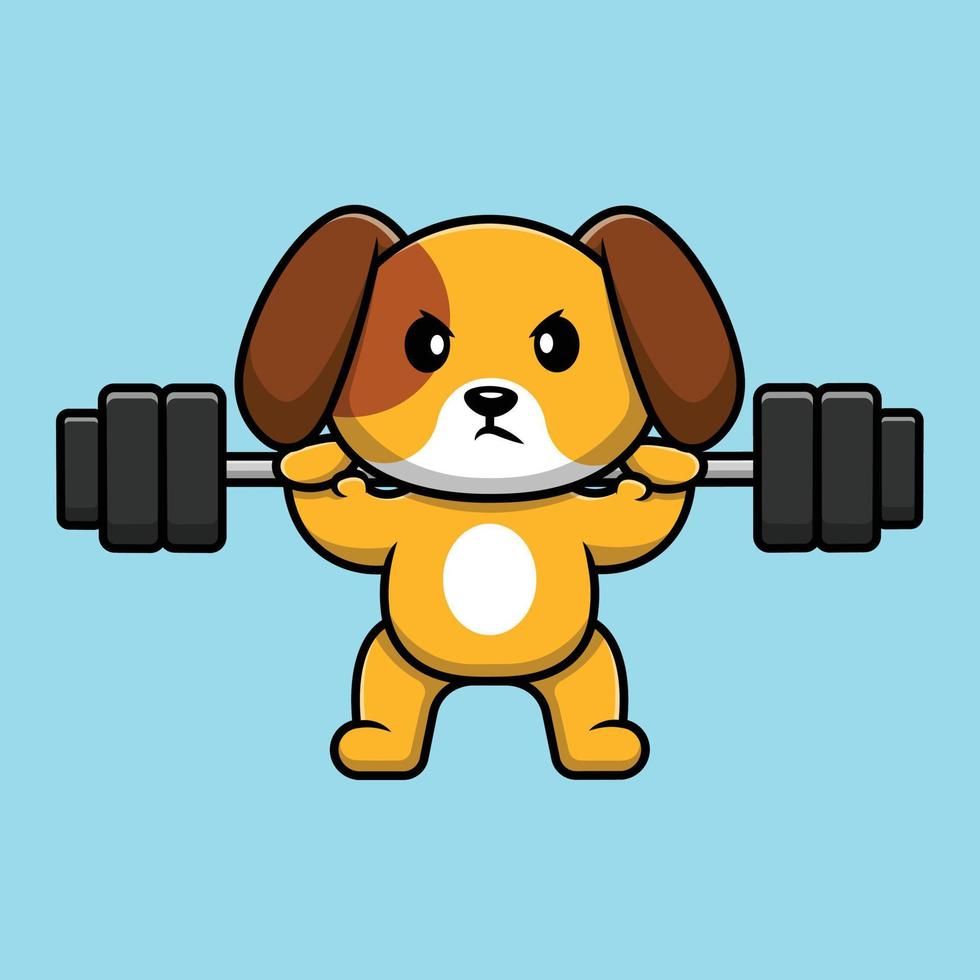 schattige hond hijs barbell cartoon vector pictogram illustratie. dierlijke sport pictogram concept geïsoleerde premium vector.