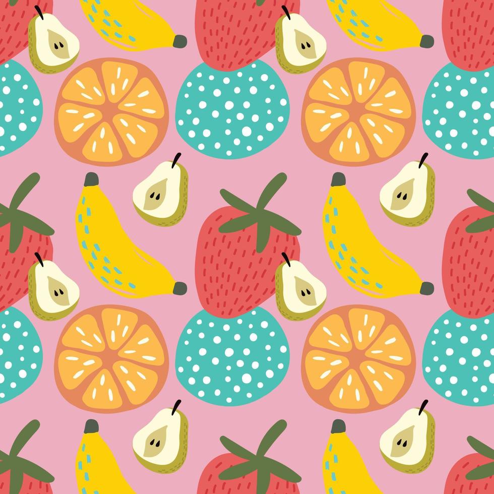 gemengd fruit kleurrijk patroon op roze ontwerp vector