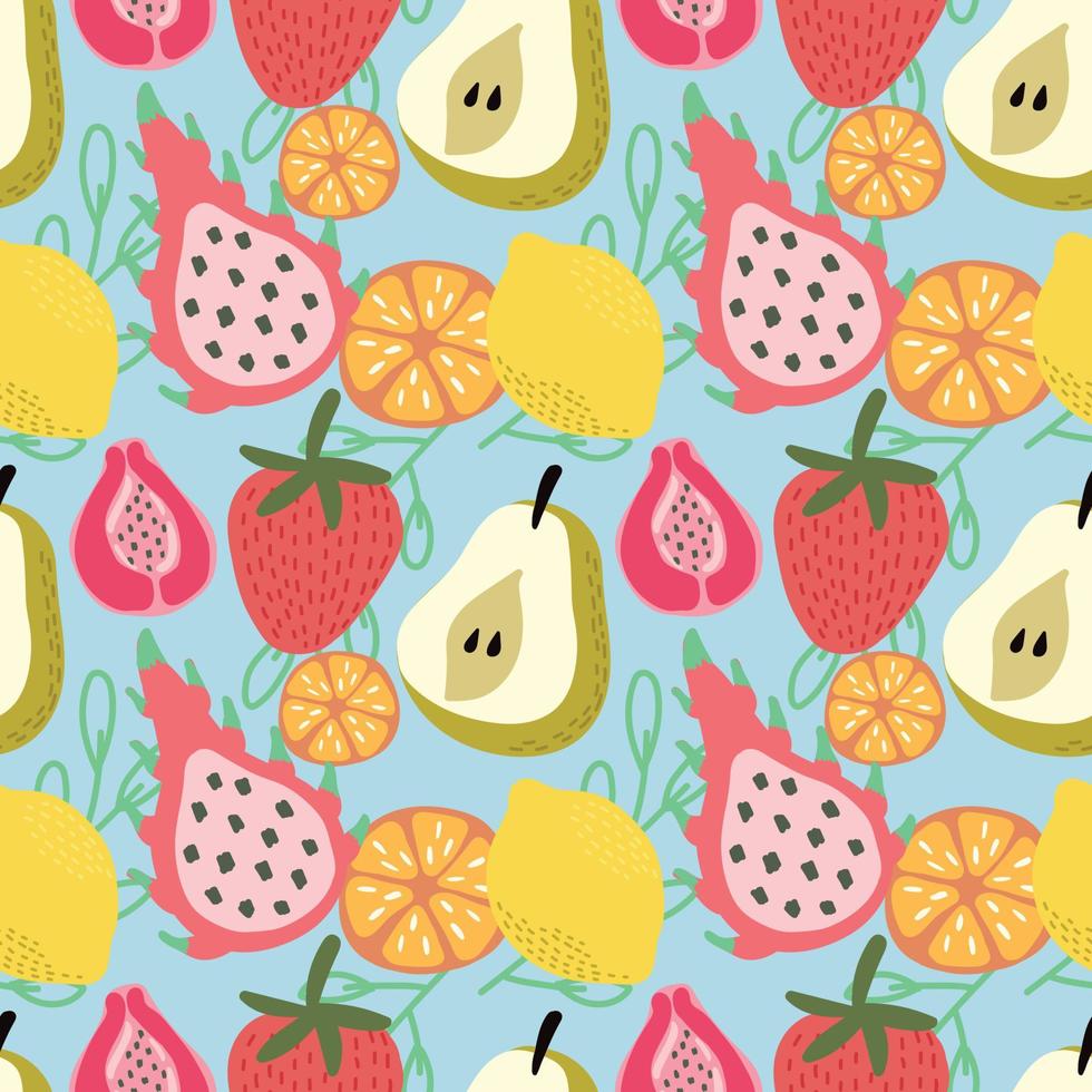 schattig handgetekend fruit naadloos kleurrijk fruit vector