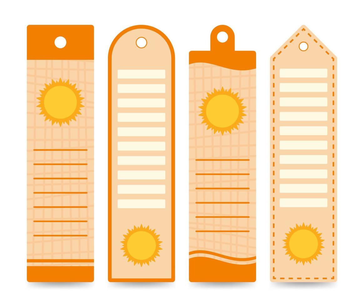 set gekleurde bladwijzers met zon vector