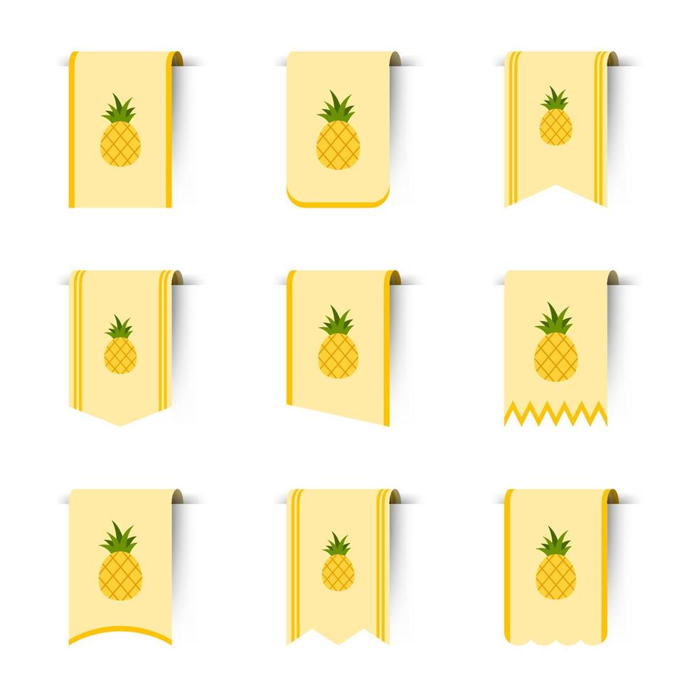 set gekleurde bladwijzers met ananas vector