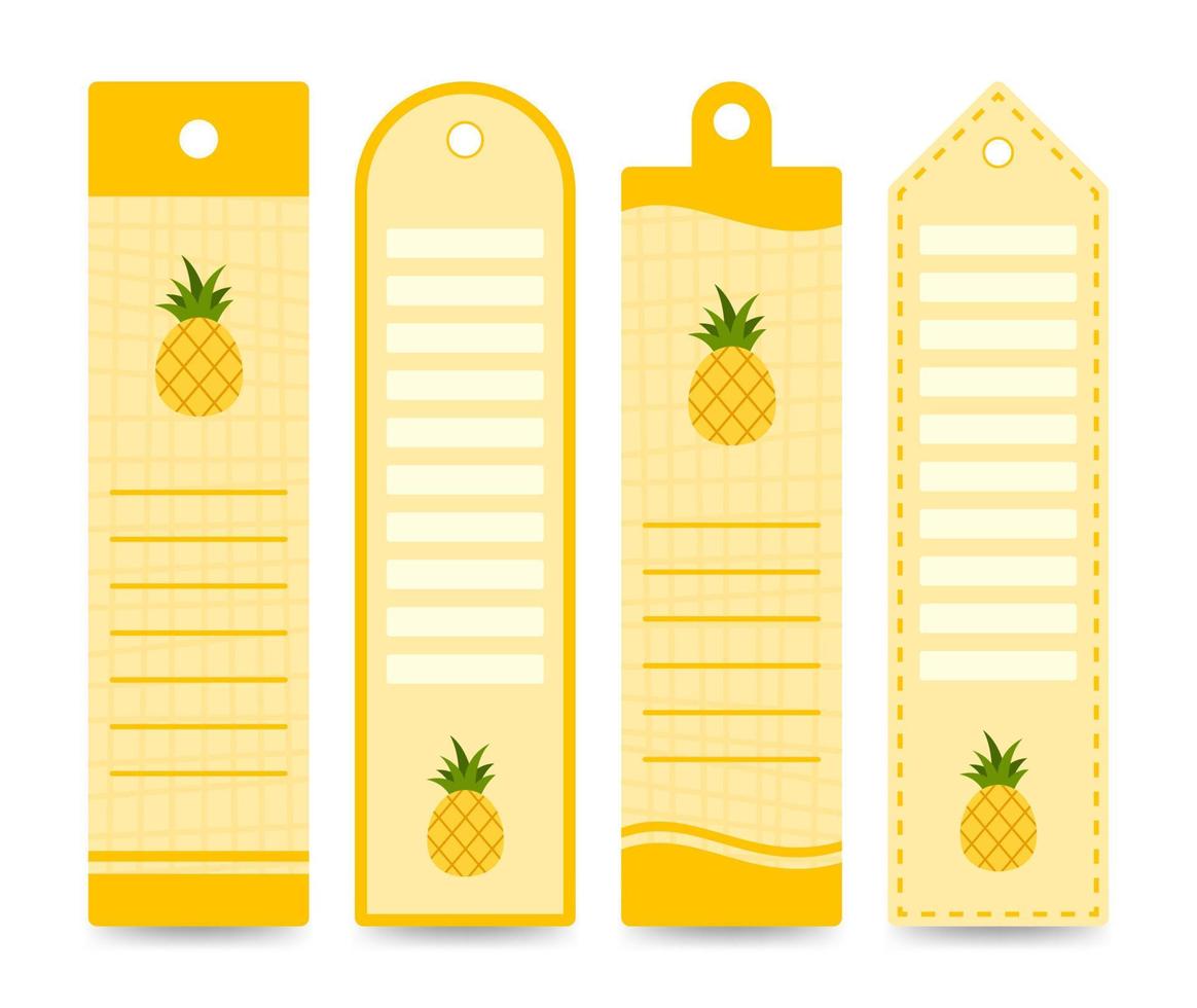 set gekleurde bladwijzers met ananas vector