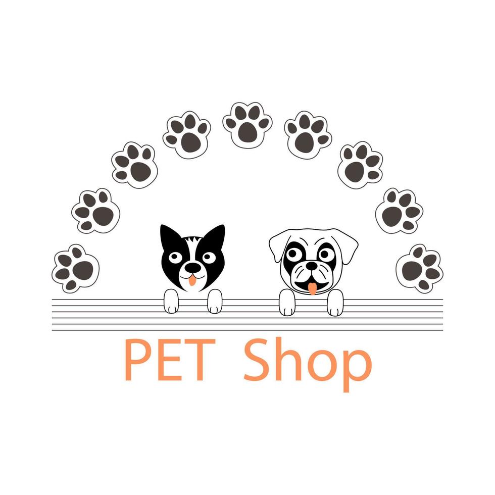 kat en hond hoofd, kitten en puppy gezicht, pow, schets en uitgesneden doodle. met de hand getekende dierenkop en poot voor dierenwinkel of dierenopvang, dierenartsontwerp. vectorillustratie geïsoleerd op wit vector