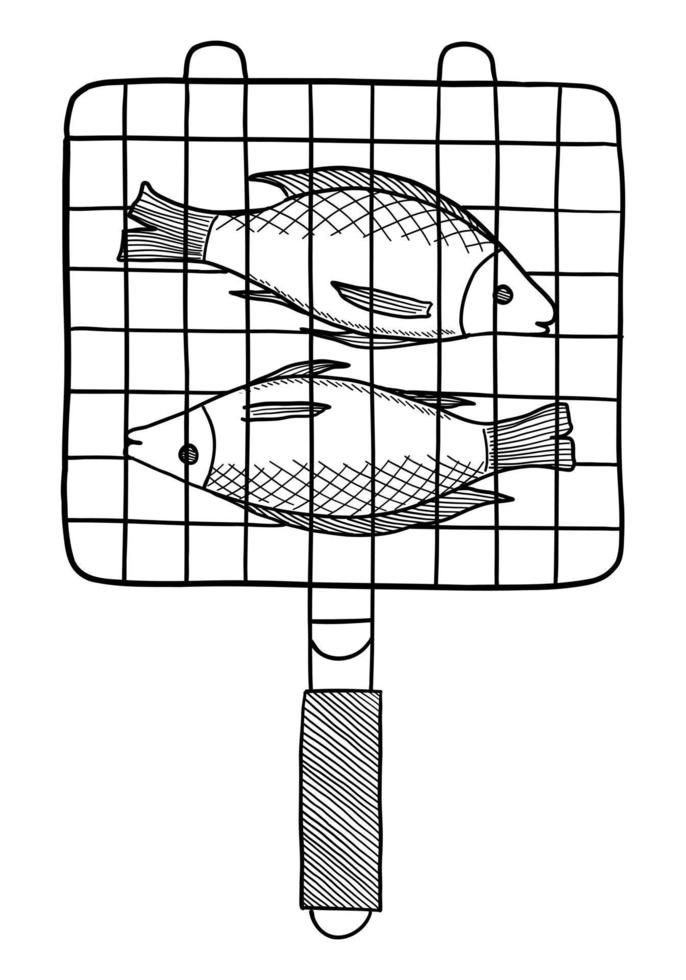 vector vis op de grill geïsoleerd op een witte achtergrond. doodle tekenen met de hand