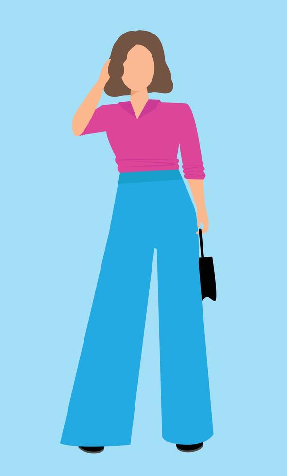 mooi meisje model poseren, vectorillustratie. leeg gezicht. gezicht zonder ogen, neus, mond, wenkbrauwen. vector