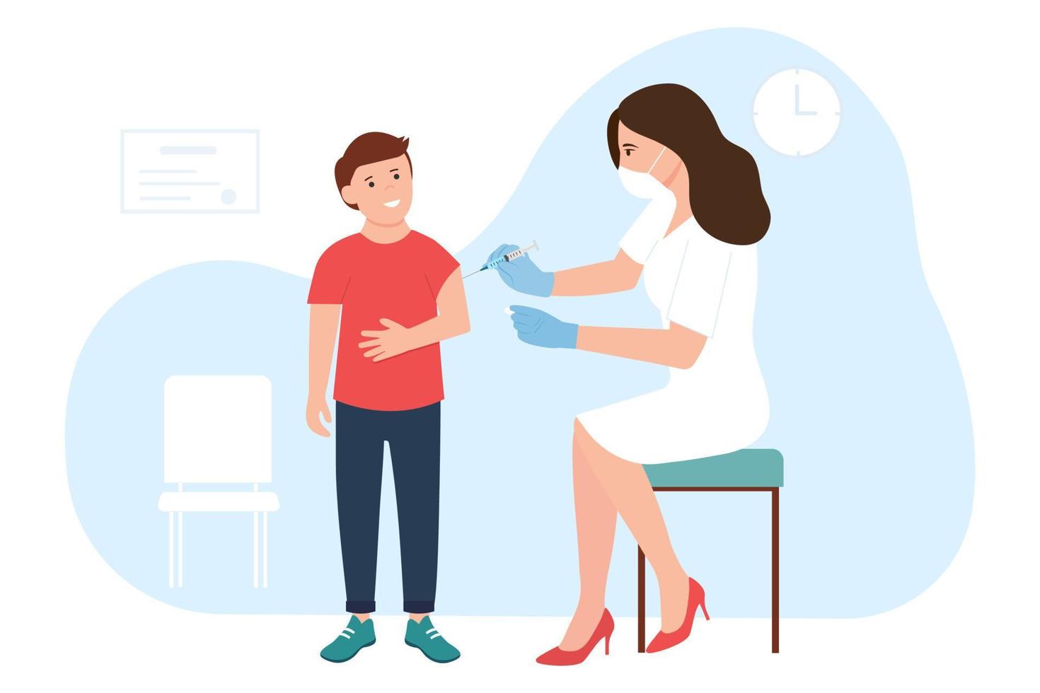 arts kinderarts maakt een injectie aan een kind in het ziekenhuis. kindervaccinatieconcept voor immuniteitsgezondheid. gezondheidszorg en immuniseren. vector illustratie