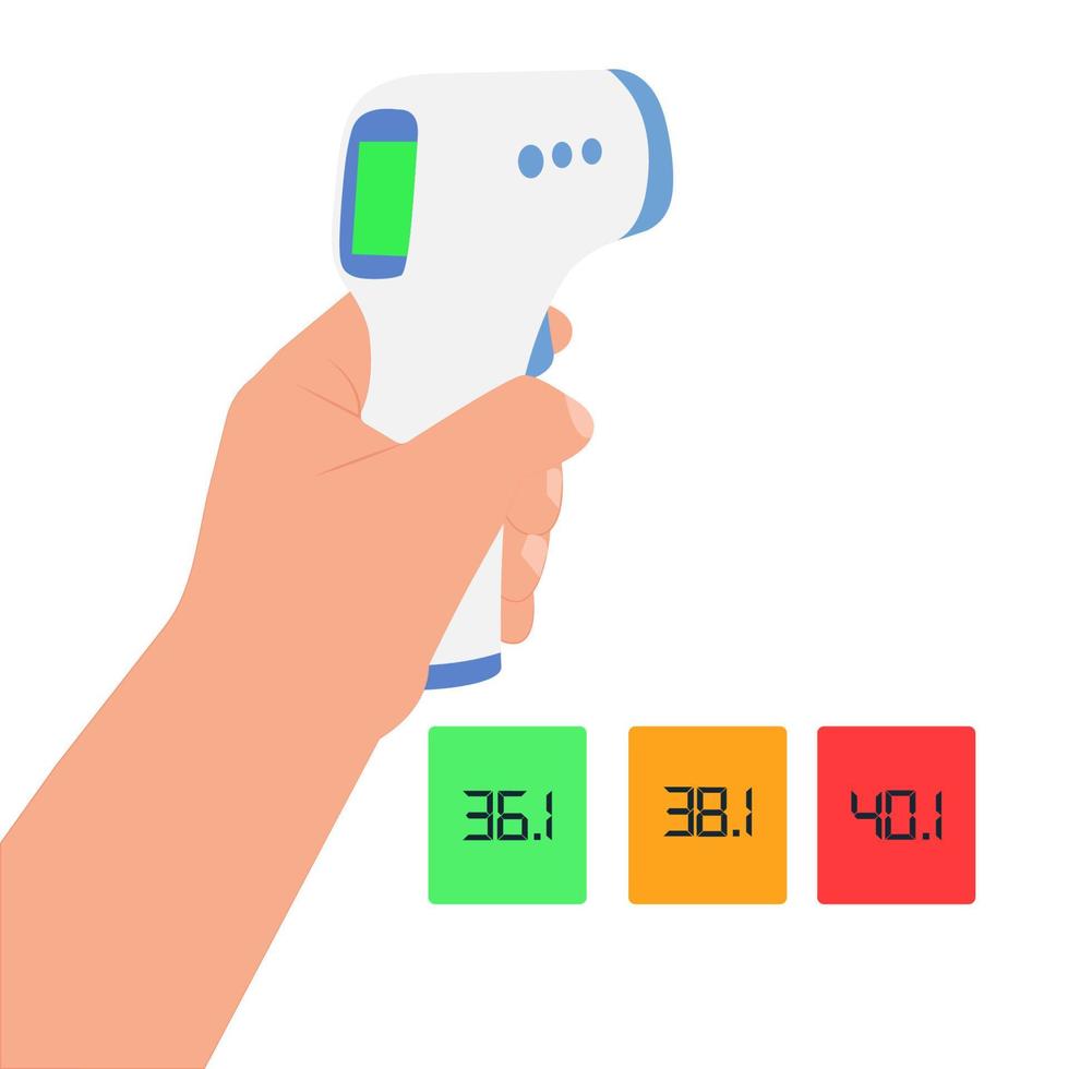 infrarood contactloze voorhoofdthermometer voor het meten. normen voor temperatuurbereik. vectorillustratie op witte achtergrond vector