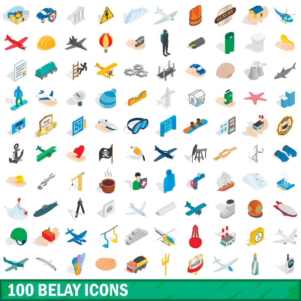 100 zekeren iconen set, isometrische 3D-stijl vector