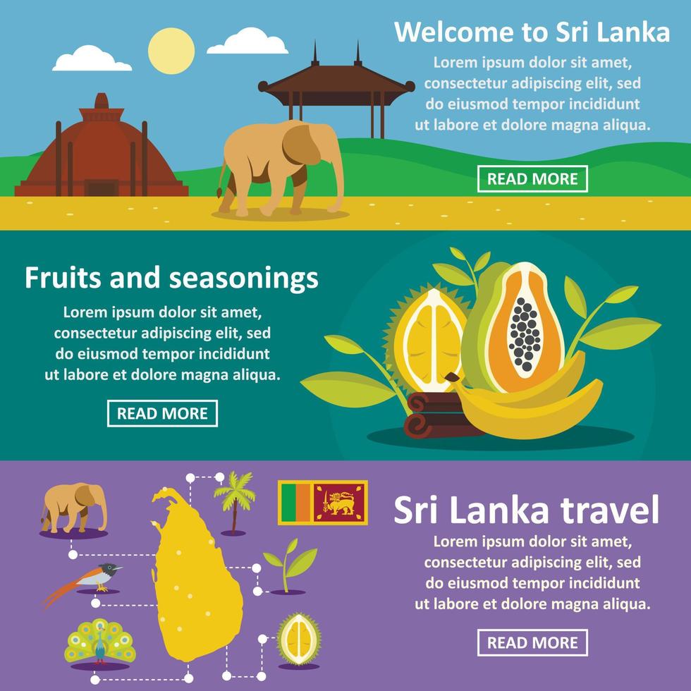 Sri Lanka reisbanner horizontale set, vlakke stijl vector