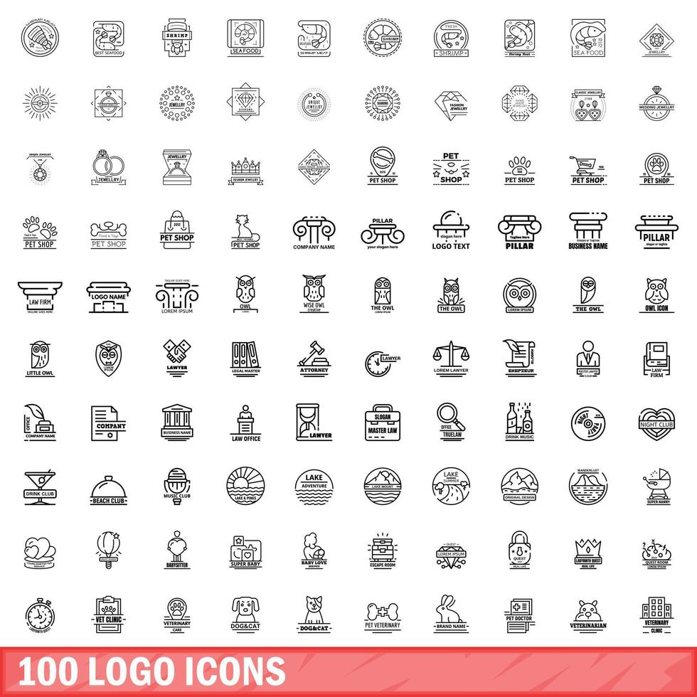 100 logo iconen set, Kaderstijl vector