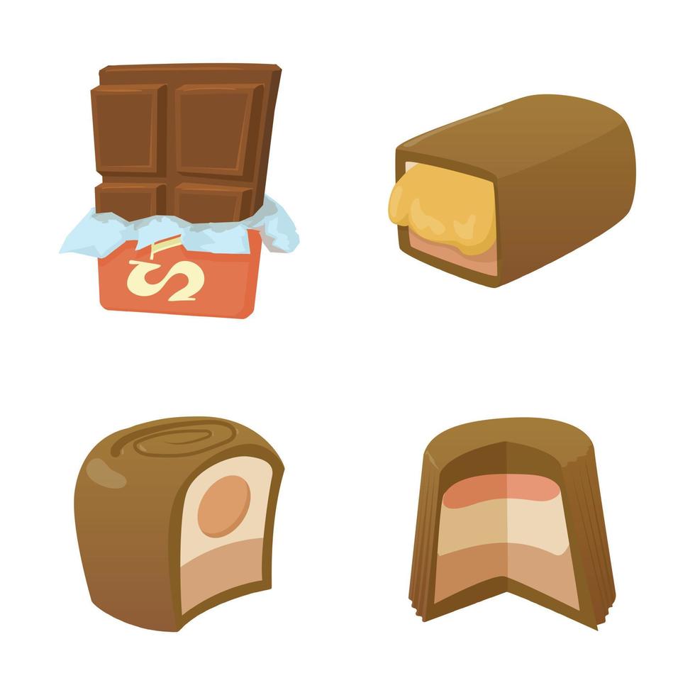 chocolade pictogrammenset, cartoon stijl vector