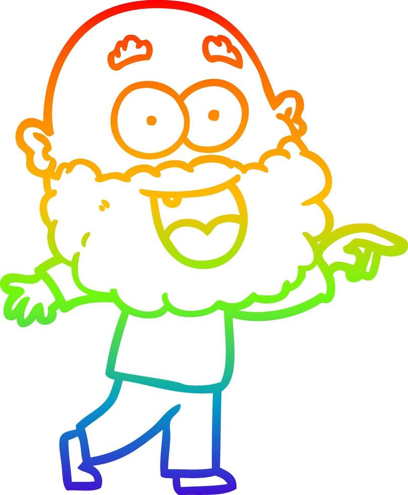 regenbooggradiënt lijntekening cartoon gekke gelukkige man met baard vector