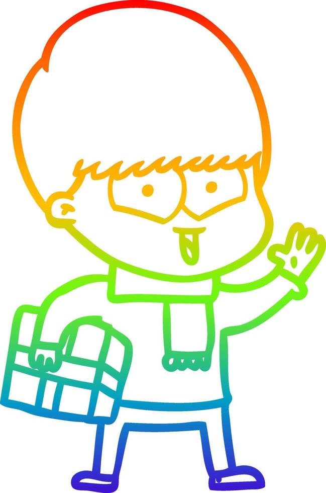 regenbooggradiënt lijntekening cartoon gelukkige jongen vector