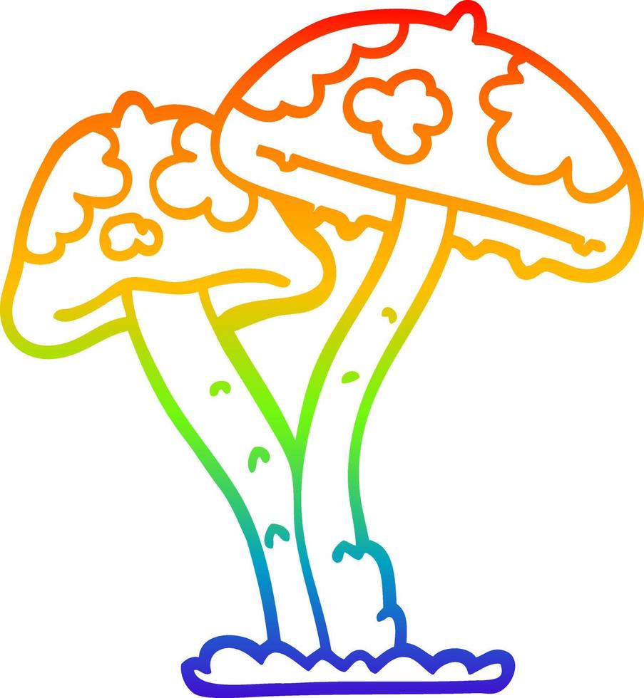 regenbooggradiënt lijntekening cartoon paddestoel vector