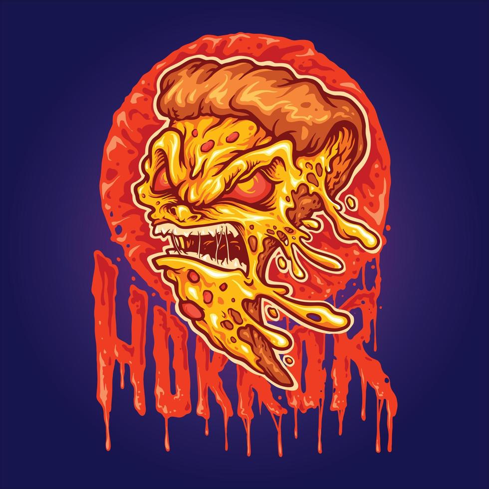 enge pizza heerlijk met horror gesmolten belettering illustraties vector