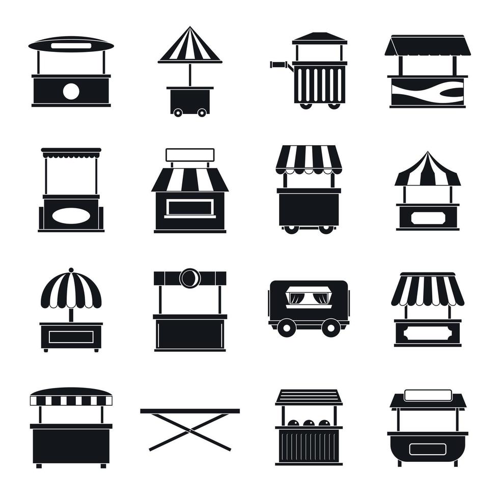straatvoedsel vrachtwagen iconen set, eenvoudige stijl vector
