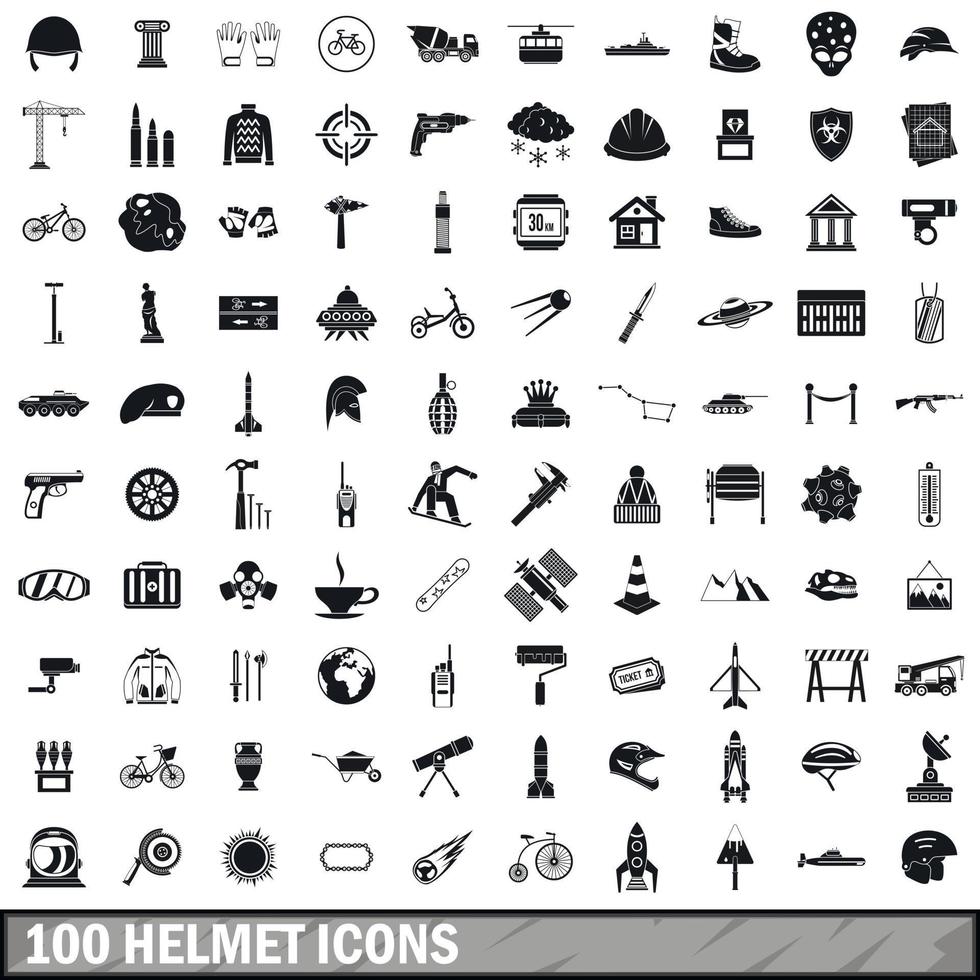 100 helm iconen set, eenvoudige stijl vector