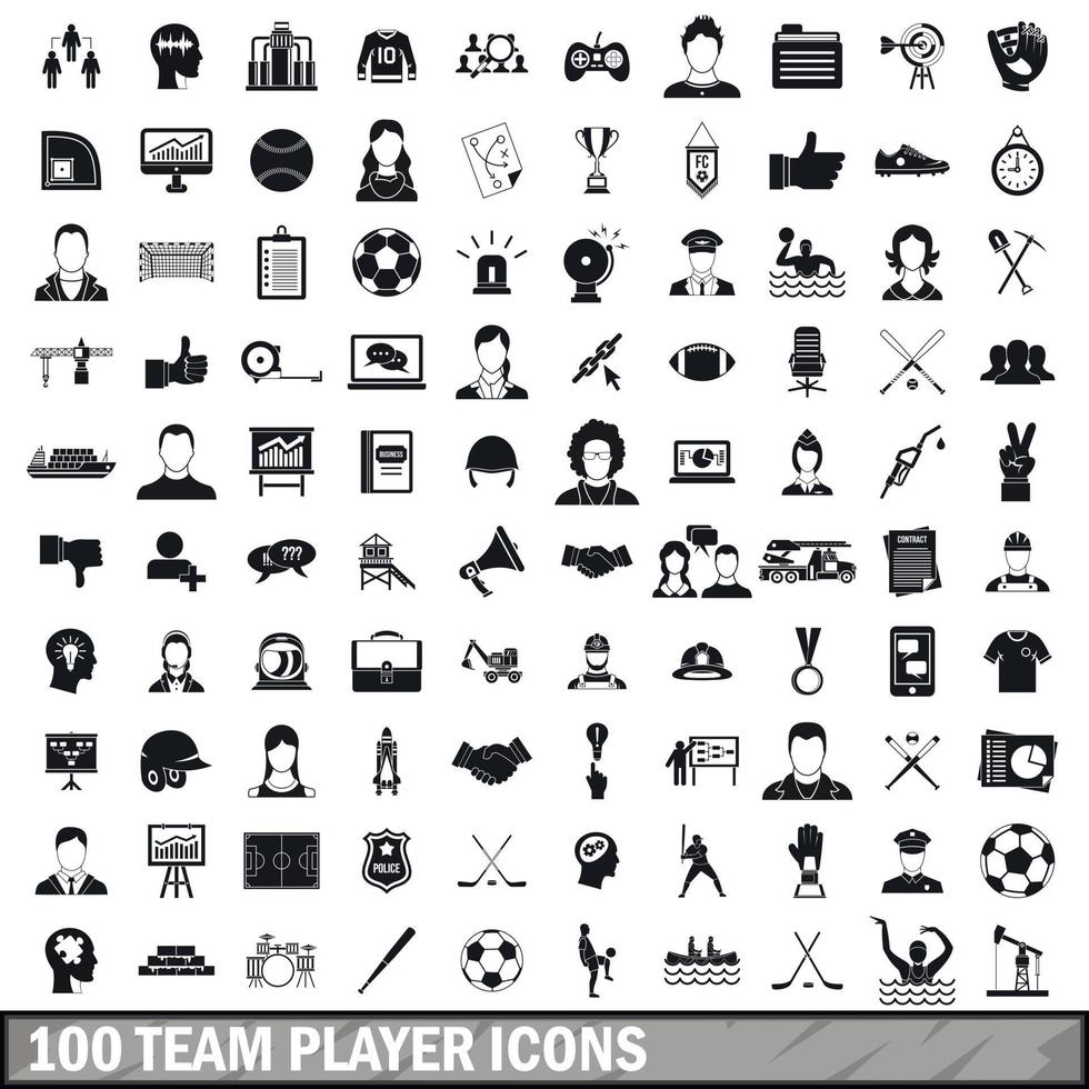 100 teamspeler iconen set, eenvoudige stijl vector