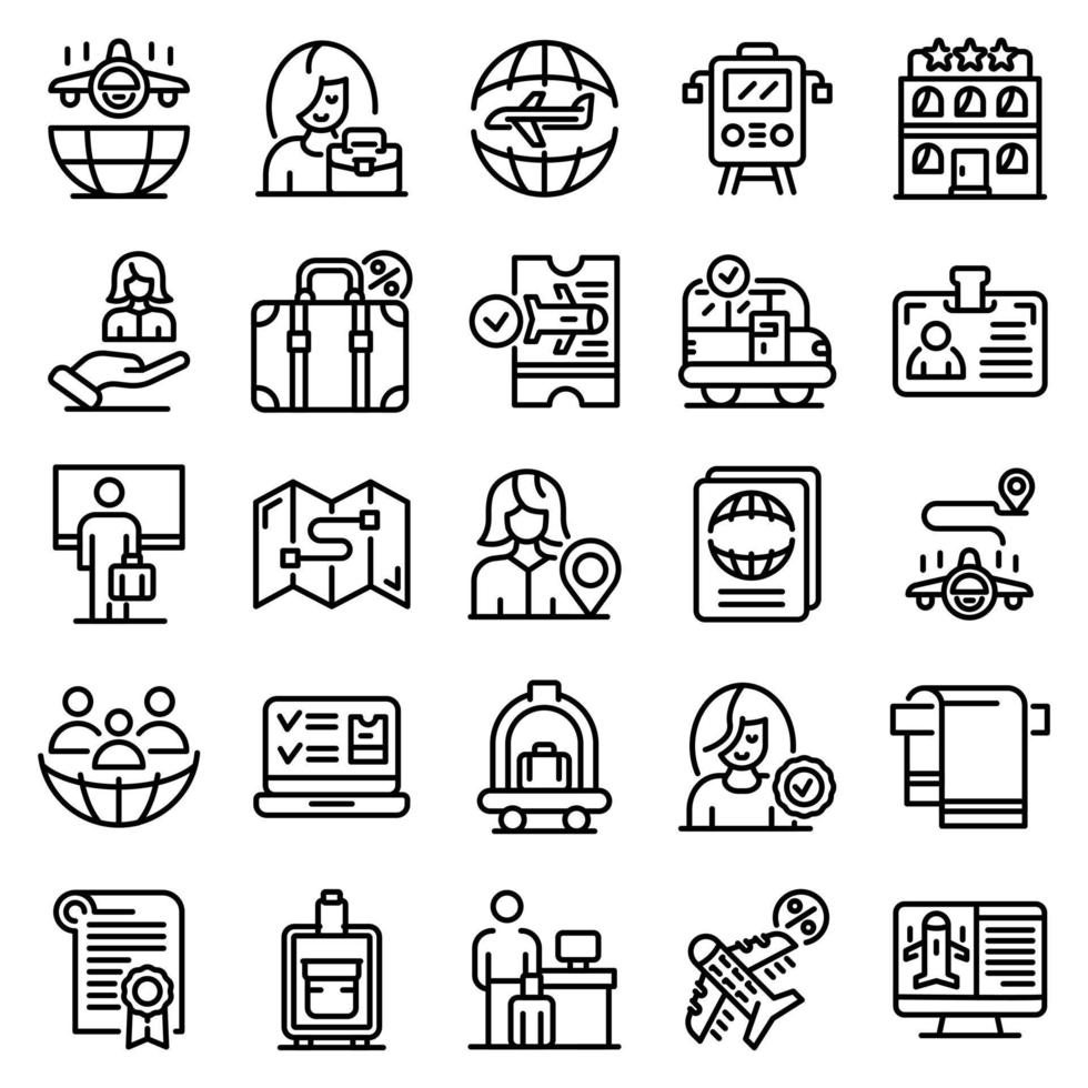 toerisme manager iconen set, Kaderstijl vector