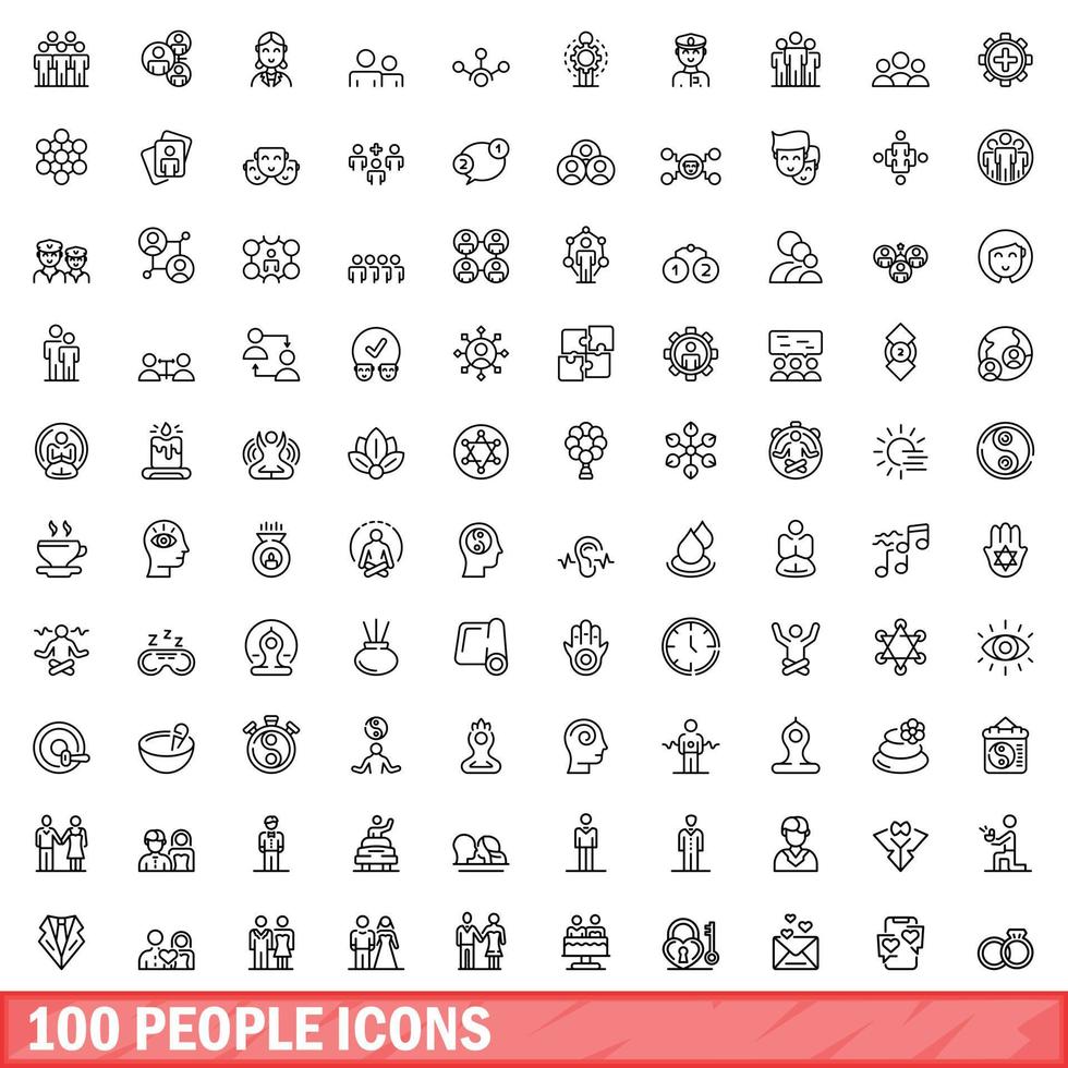 100 mensen iconen set, Kaderstijl vector