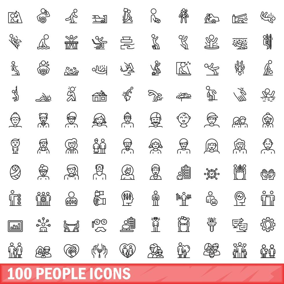 100 mensen iconen set, Kaderstijl vector