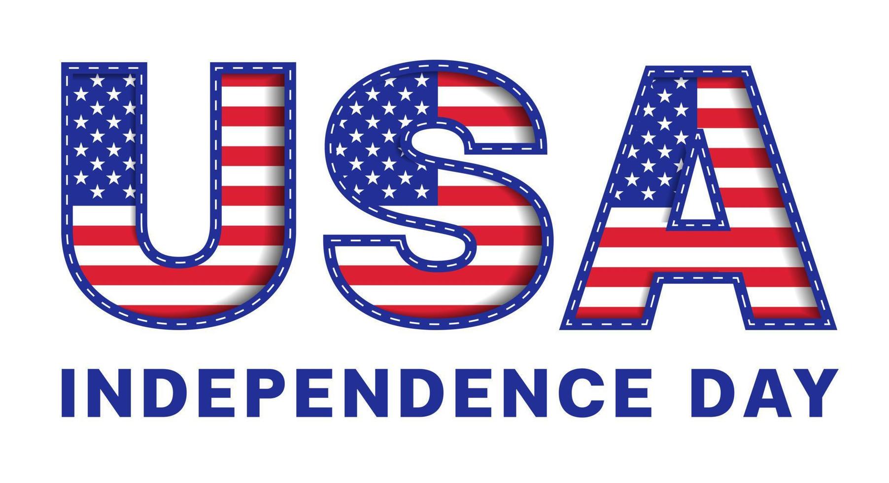 usa onafhankelijkheidsdag verenigde staten van amerika woord karakter lettertype hoofdletter blauw marine rood ster strepen nationale vlag witte achtergrond 3d papier knipsel vector illustratie