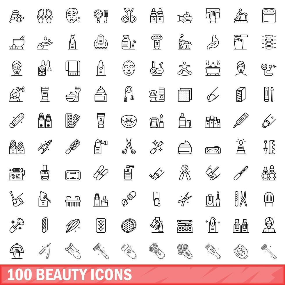 100 schoonheid iconen set, Kaderstijl vector