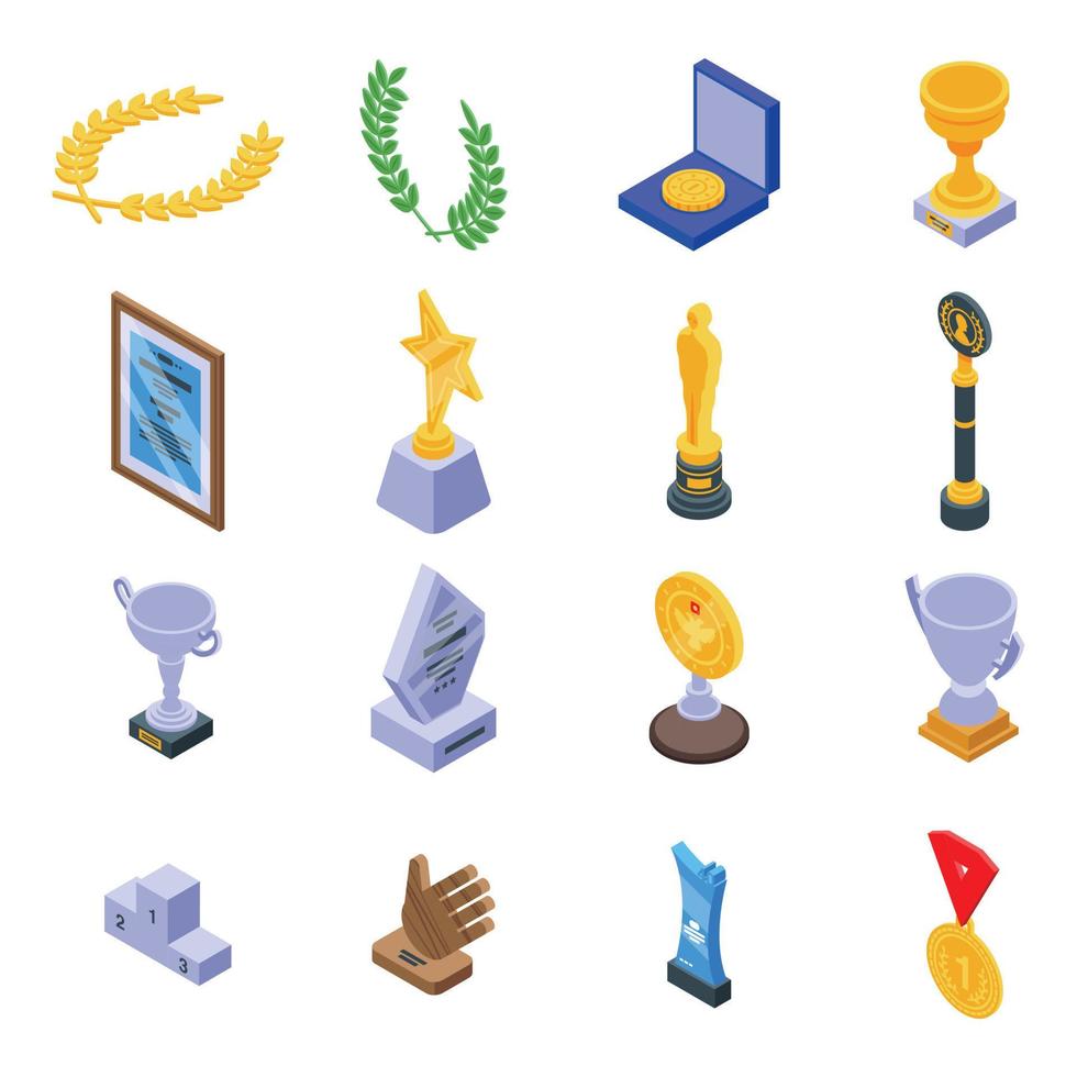 winnaar toekenning iconen set, isometrische stijl vector