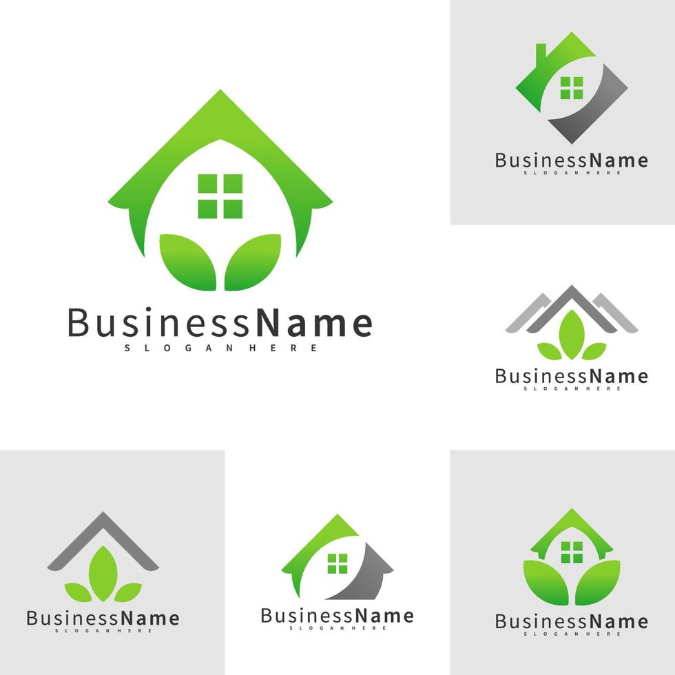 set van natuur huis logo vector ontwerpsjabloon, blad huis logo concepten illustratie.