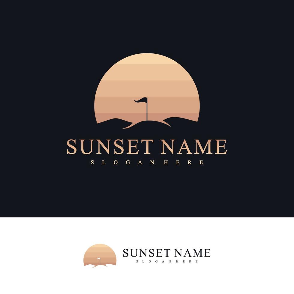 zonsondergang mount logo vector ontwerpsjabloon, golf mount logo concepten illustratie.