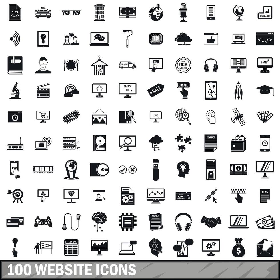 100 website iconen set, eenvoudige stijl vector