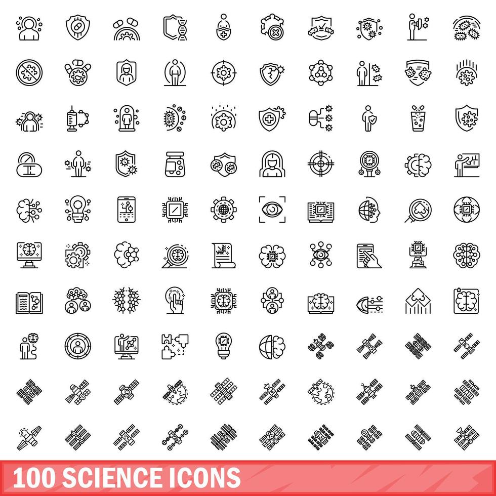 100 wetenschap iconen set, Kaderstijl vector