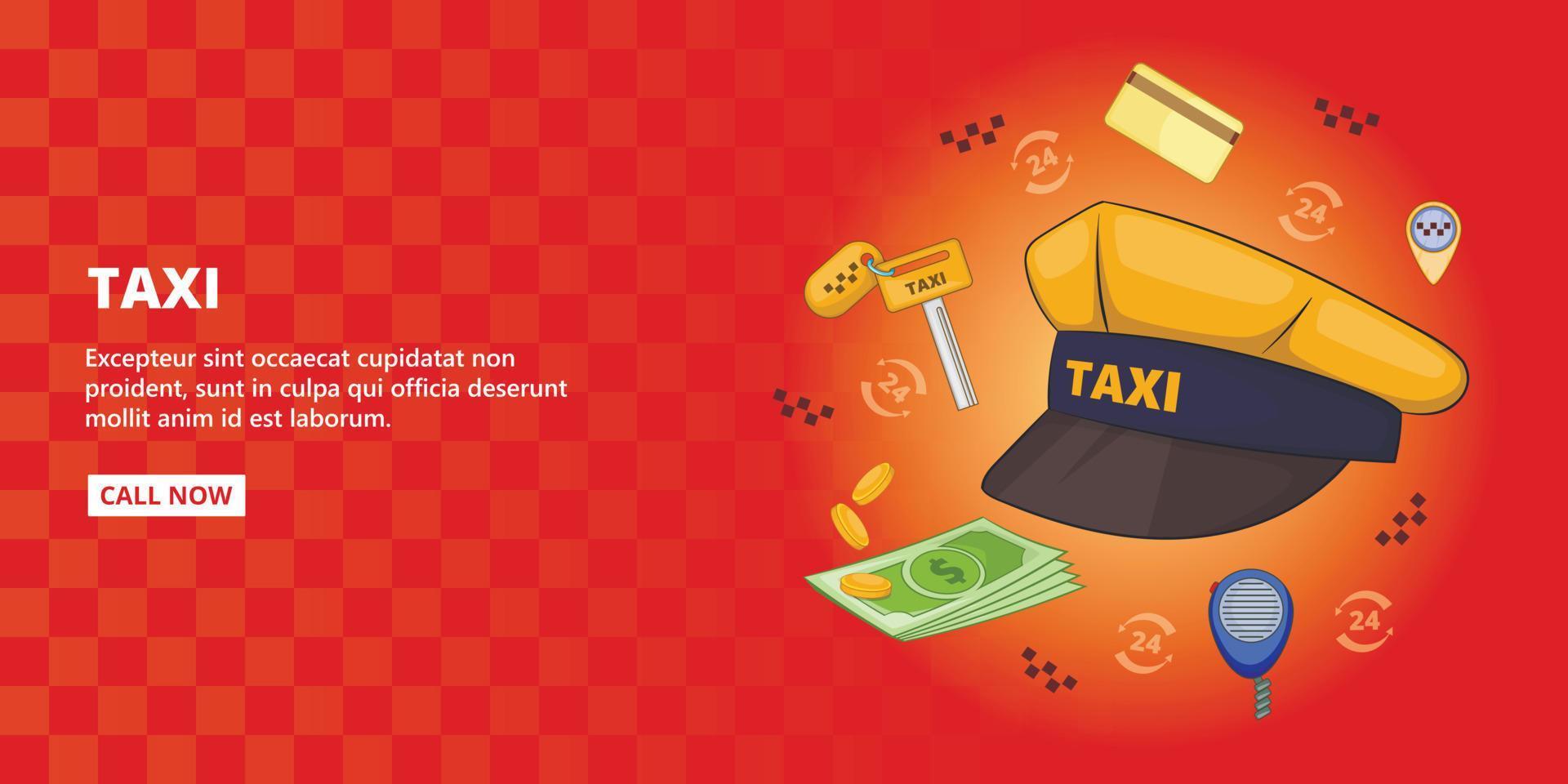 taxi symbolen banner horizontaal, cartoon stijl vector