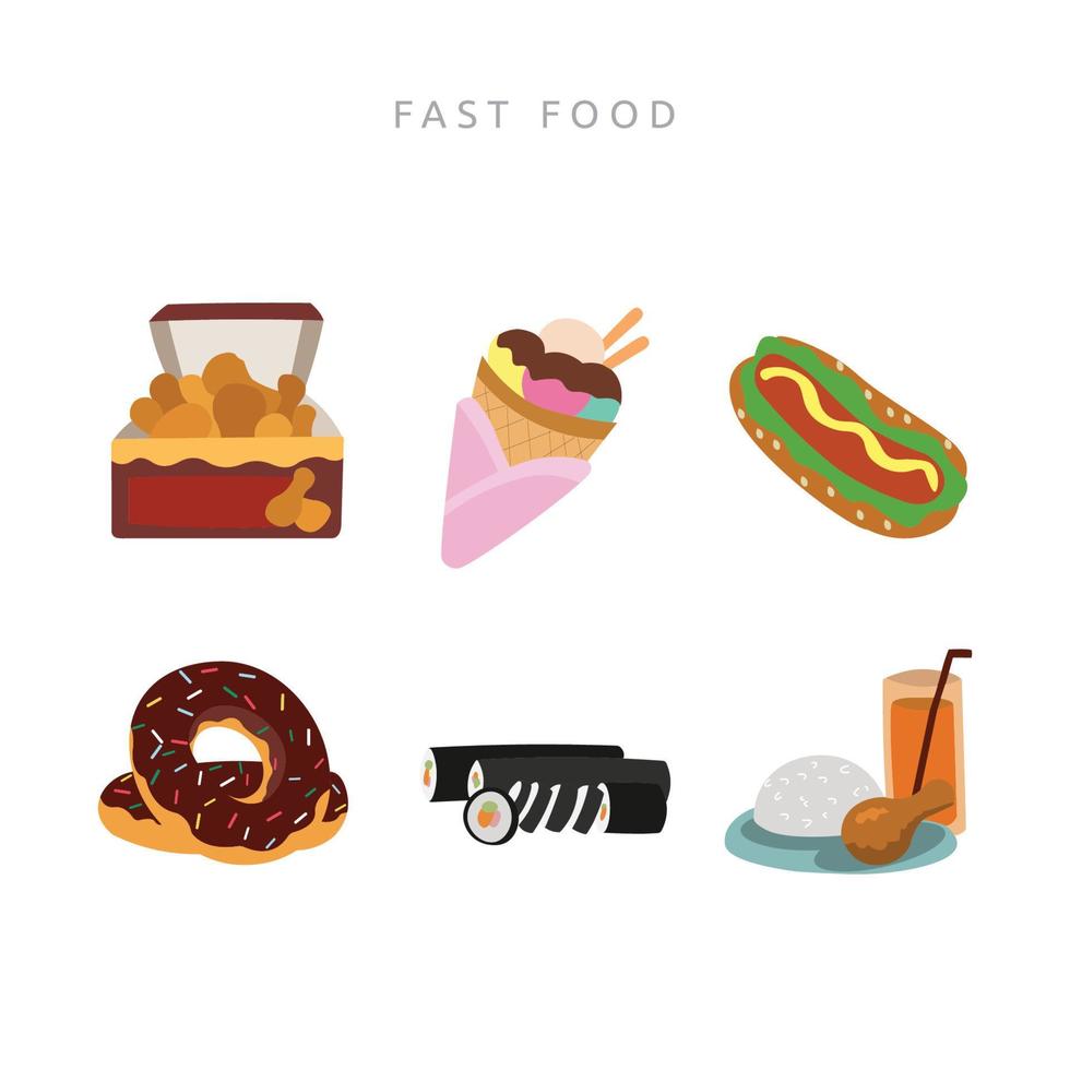 fast food gebakken kip ijs sushi set vector