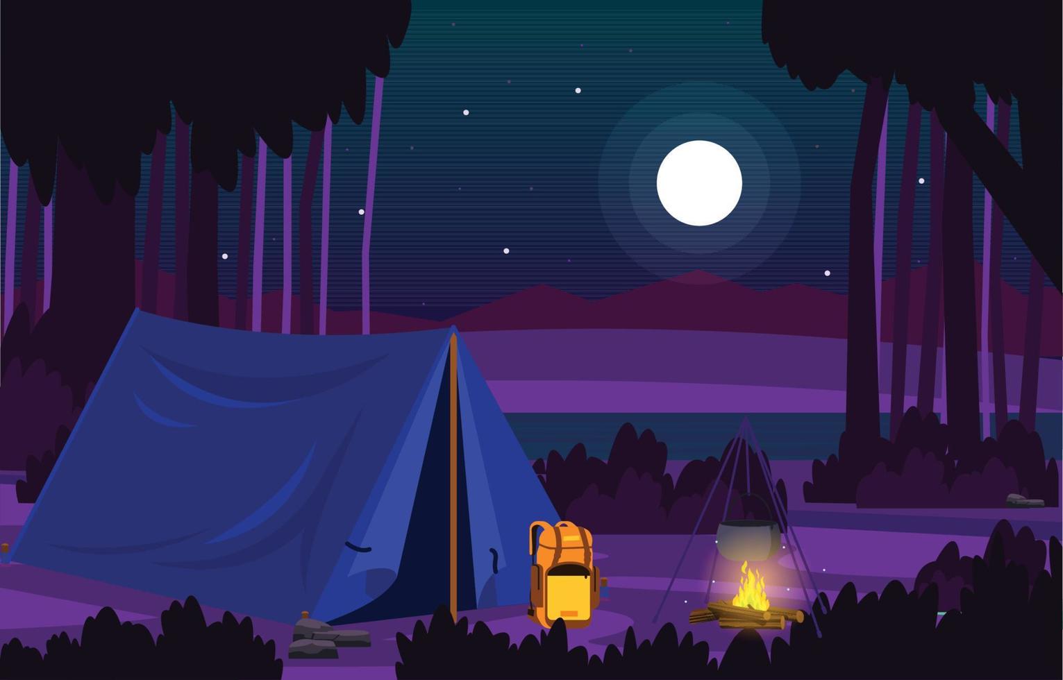 vakantie nacht kamp tent buiten avontuur natuur landschap vector