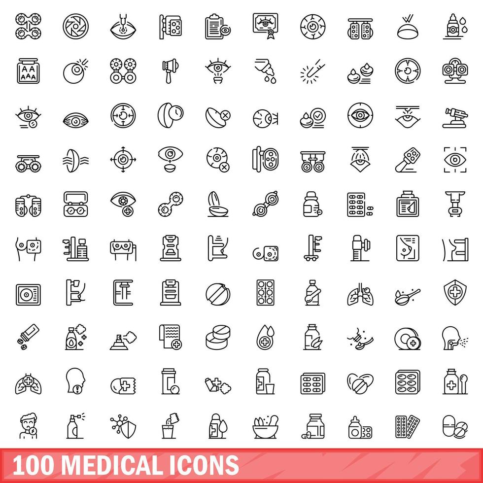 100 medische iconen set, Kaderstijl vector