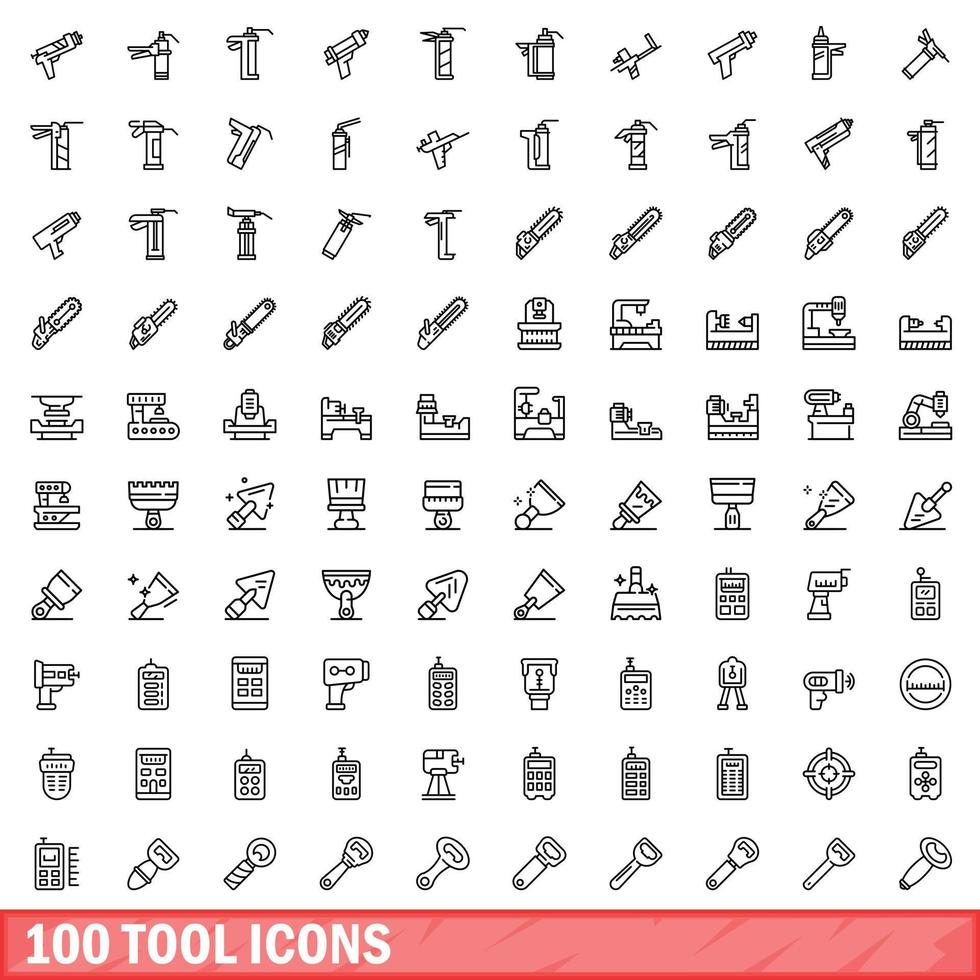 100 gereedschapspictogrammen ingesteld, Kaderstijl vector