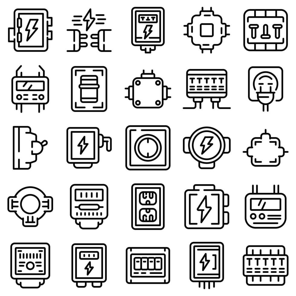 aansluitdoos iconen set, Kaderstijl vector