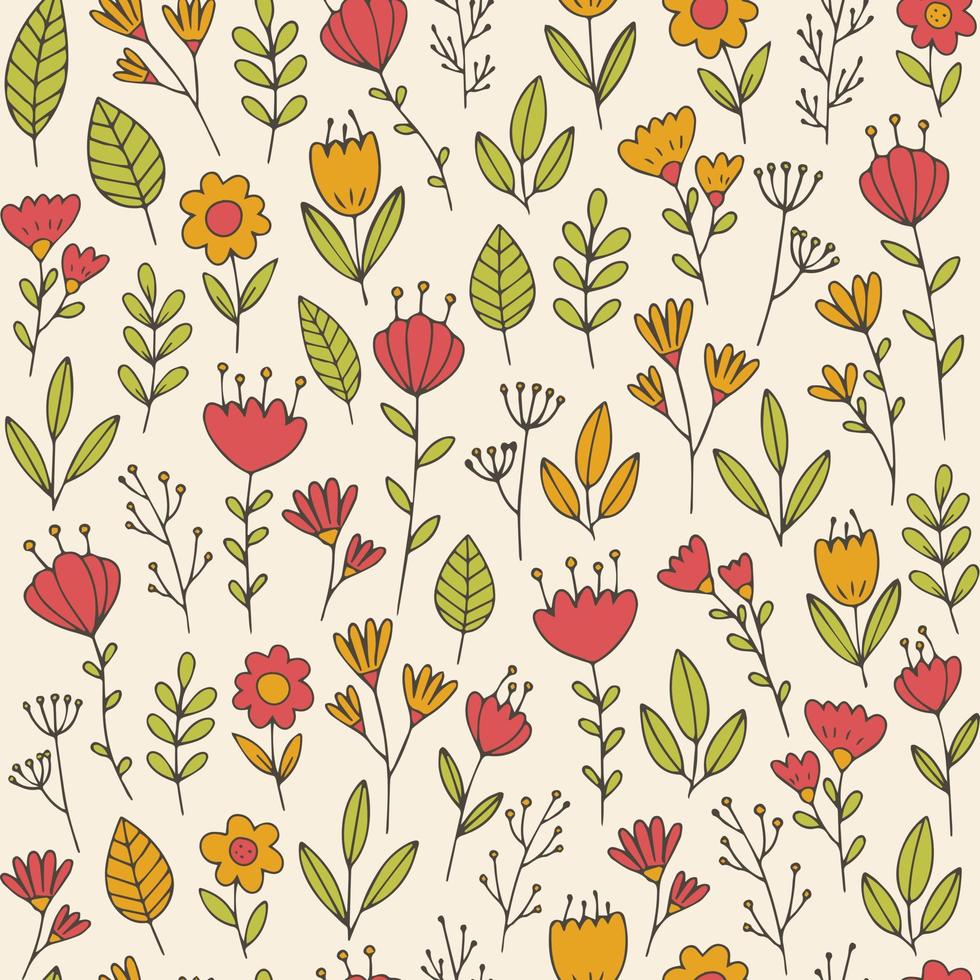 bloemen vectorpatroon. hand getrokken doodle bloemen en bladeren. vintage retro naadloze achtergrond. vector