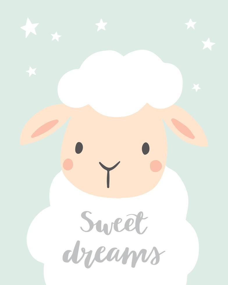 zoete dromen. schattige schapen met sterren. babyshower voor meisjes of jongens. ontwerp voor baby, kinderposter, kunst aan de muur van de kinderkamer, kaart, uitnodiging. vector