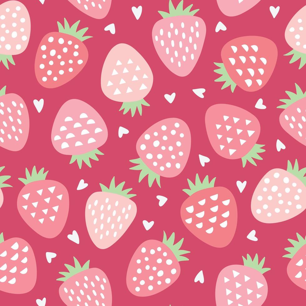 schattig aardbei vector patroon met harten. Valentijnsdag naadloze achtergrond. zomer kinderachtige print met fruit.