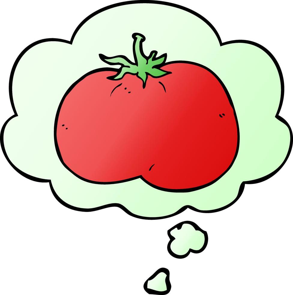 cartoon tomaat en gedachte bel in vloeiende verloopstijl vector