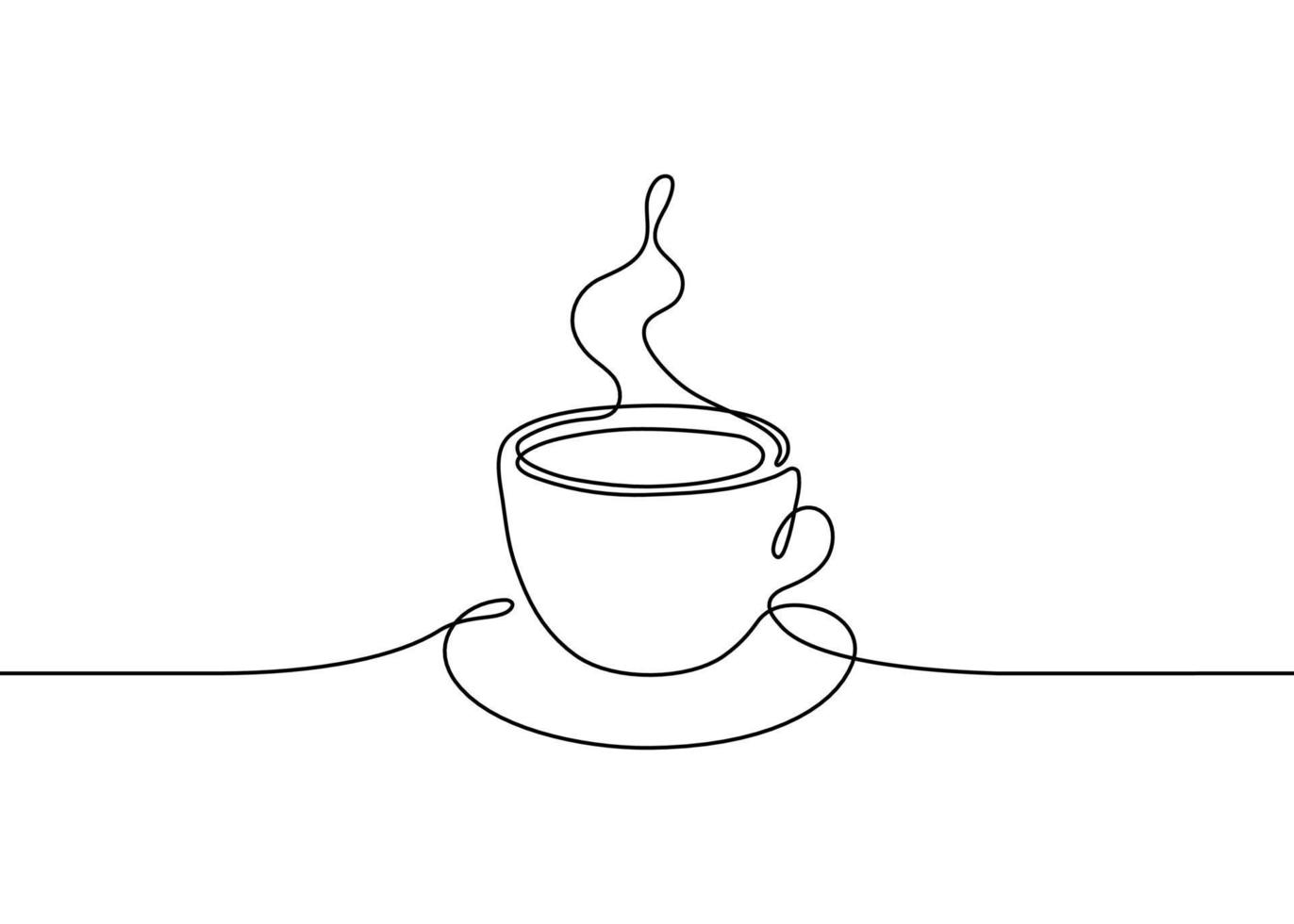 kopje koffie of thee drinken, een enkele doorlopende lijntekening. eenvoudige abstracte schets mooie mok met stoomdrank. vector illustratie
