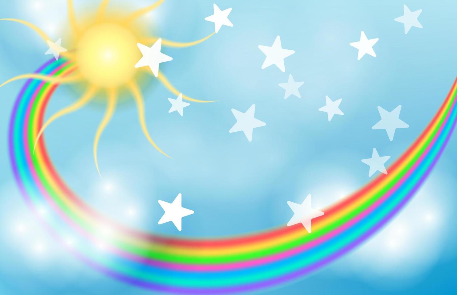fantasie regenboog met bewolkte pastel achtergrond vector