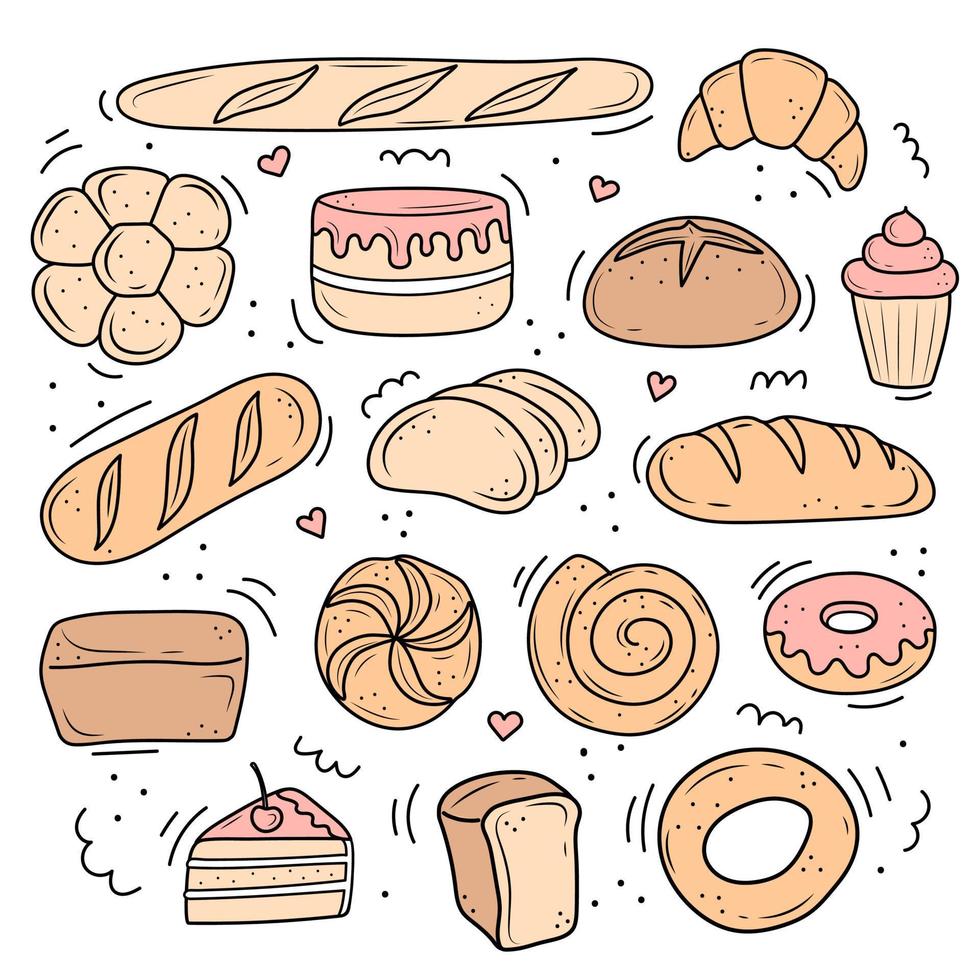 stokbrood bakkerij product set, vector