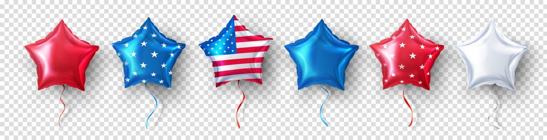 Amerikaanse ster ballon voor usa party ballonnen evenement decoratie op transparante background.party decoraties vierde juli, usa onafhankelijkheidsdag, herdenkingsdag, feest, jubileum of amerikaanse evenement. vector